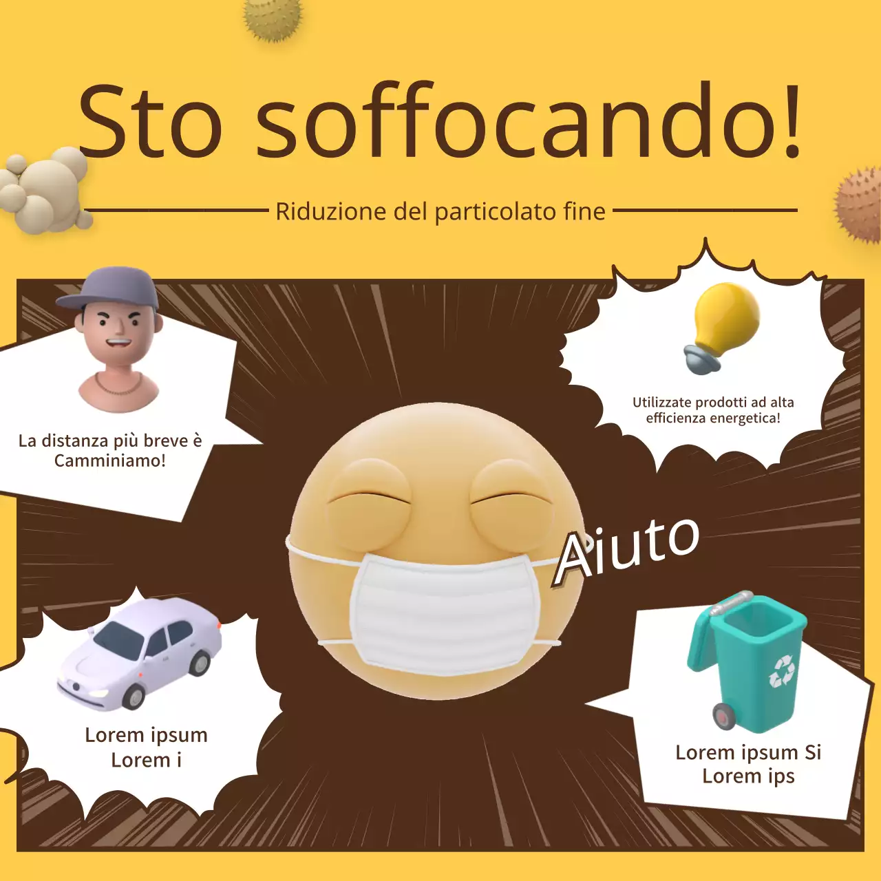 Come ridurre le polveri sottili in un cartone animato Concetto di illustrazione 3D