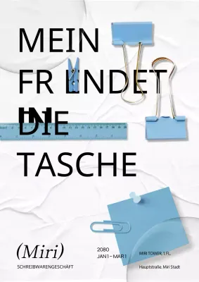 Artwork Schreibwarengeschäft Führer mit hellblauem modernen Text Konzept