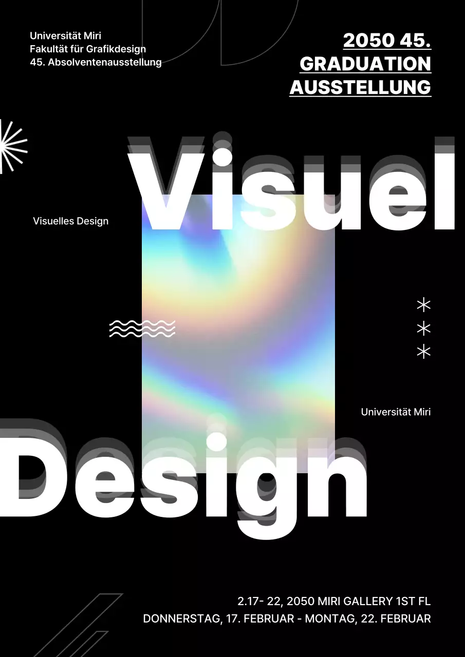 Holografisches Bild mit schwarzem Hintergrund Graduierungsausstellung