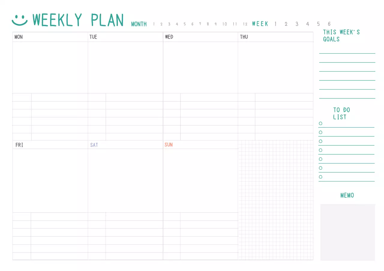 シンプルホワイトトーンウィークリープランウェブノート用