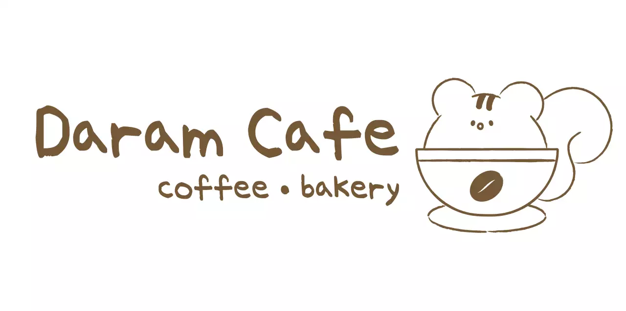 Cafe merchandise with a simple, cute squirrel illustration in brown.