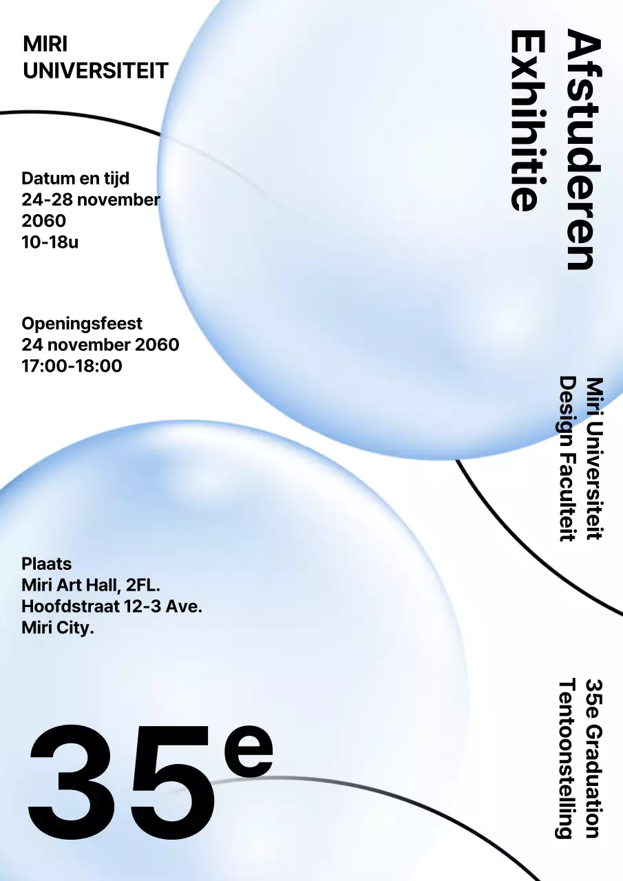 Afstudeertentoonstelling met een eenvoudig cirkel- en lijnconcept