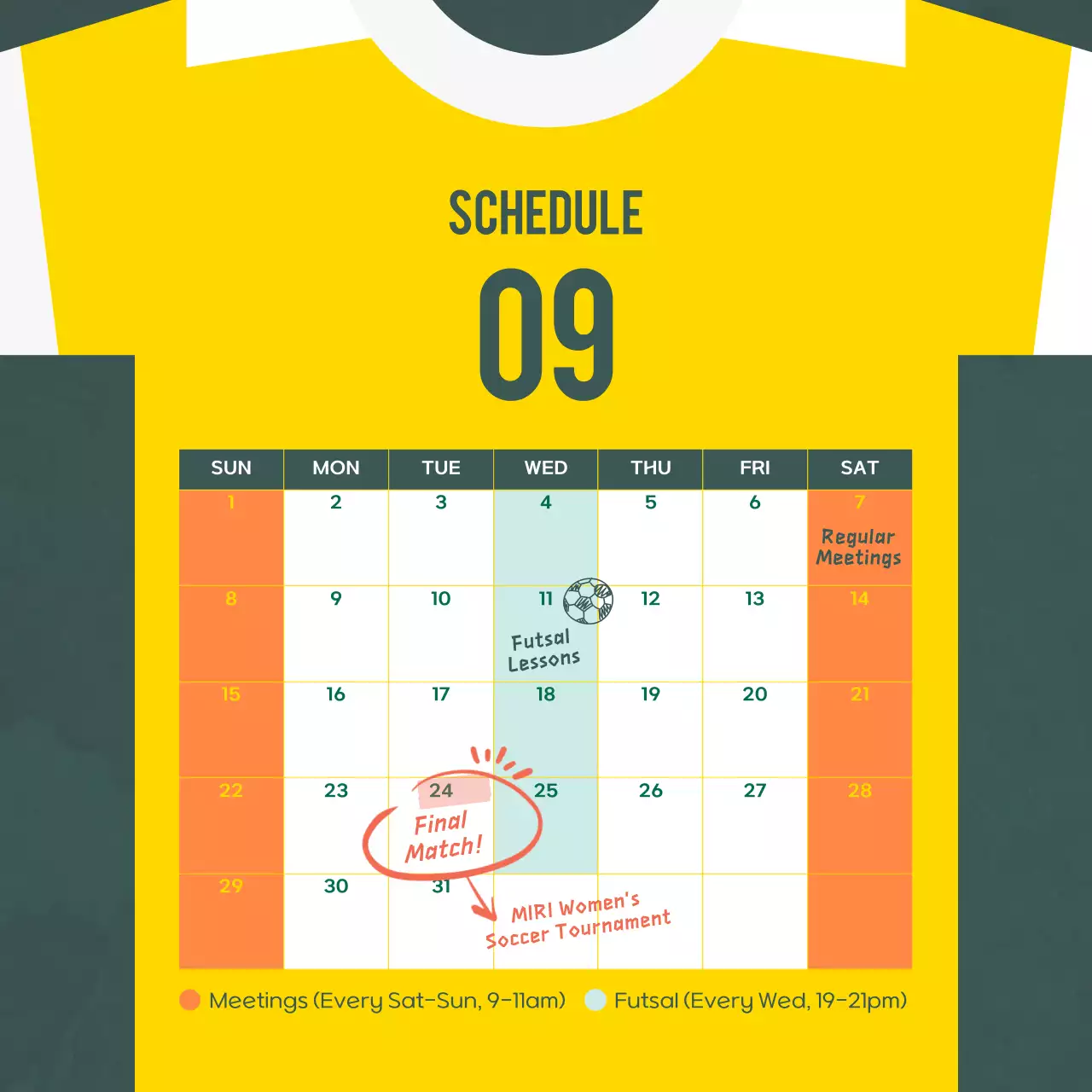 Yellow Modern Soccer Schedule Instagram Post