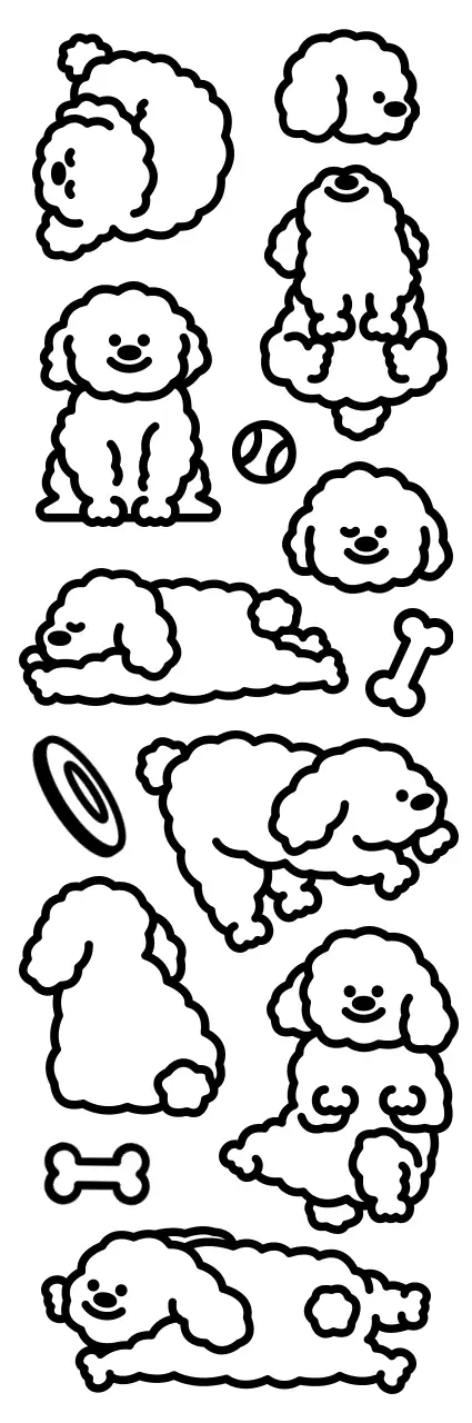 Collection of cuddly poodle illustrations for stylized merchandise