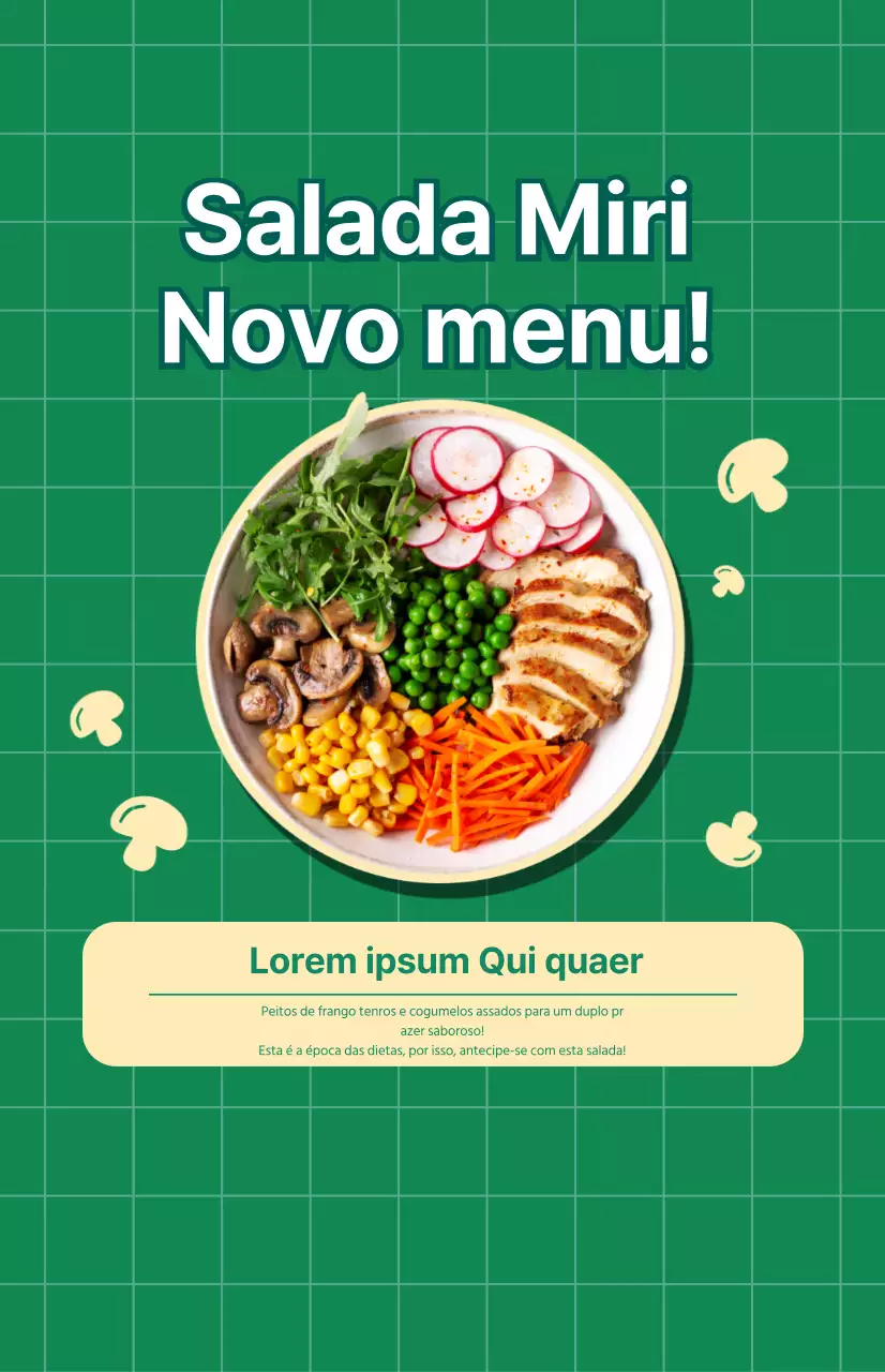 Promover um novo menu de saladas com um fundo verde axadrezado