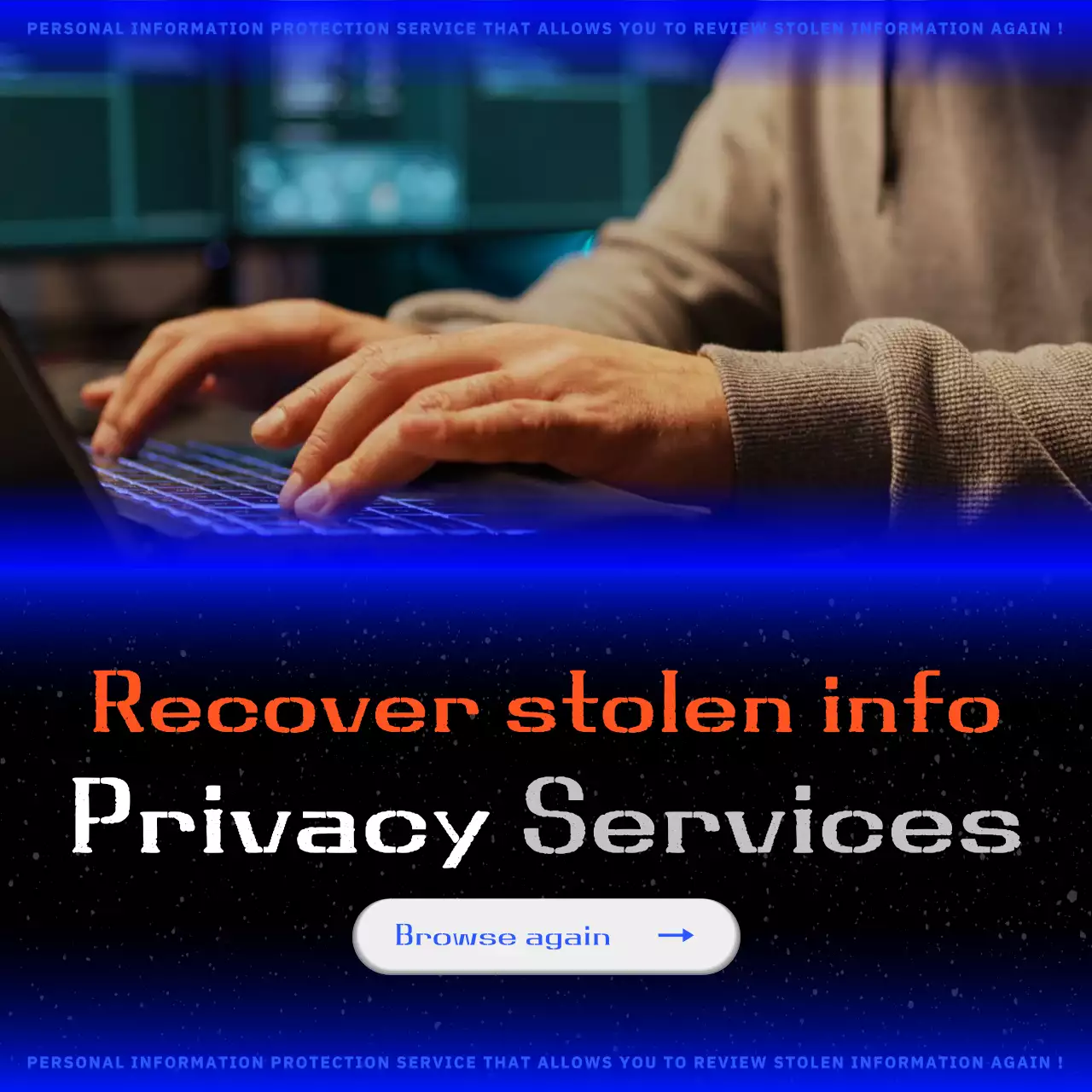 Computer SecurityConcept's privacy services are highlighted in vivid blue on a black background.