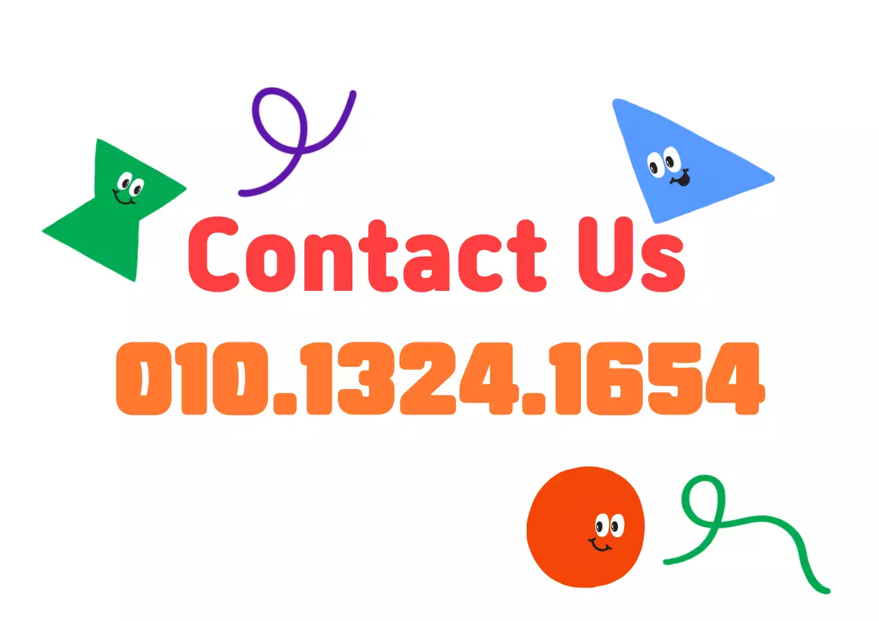 Desain promosi untuk sekolah bahasa Inggris dengan berbagai karakter berbentuk warna-warni