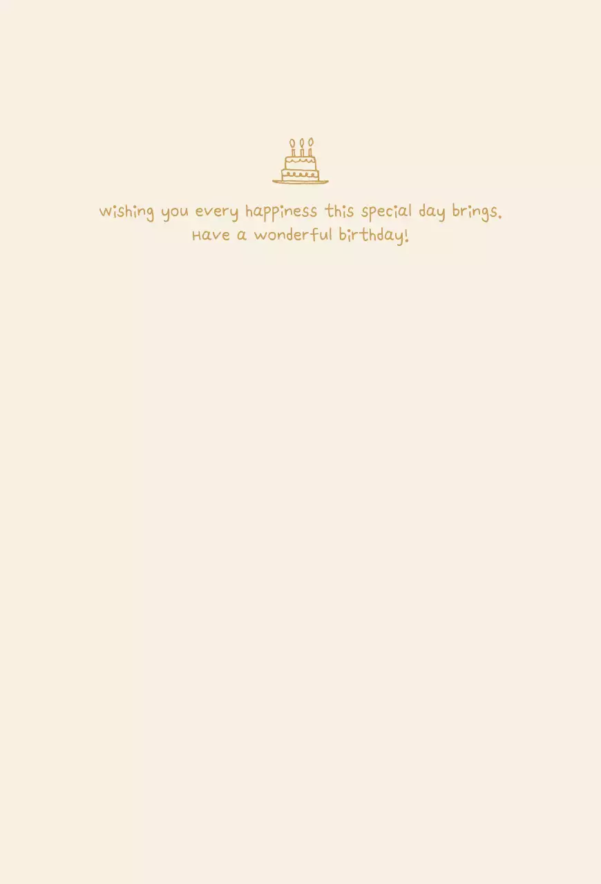 ベージュのかわいいケーキラインのイラストが描かれたチェック柄のシンプルなバースデーカード。