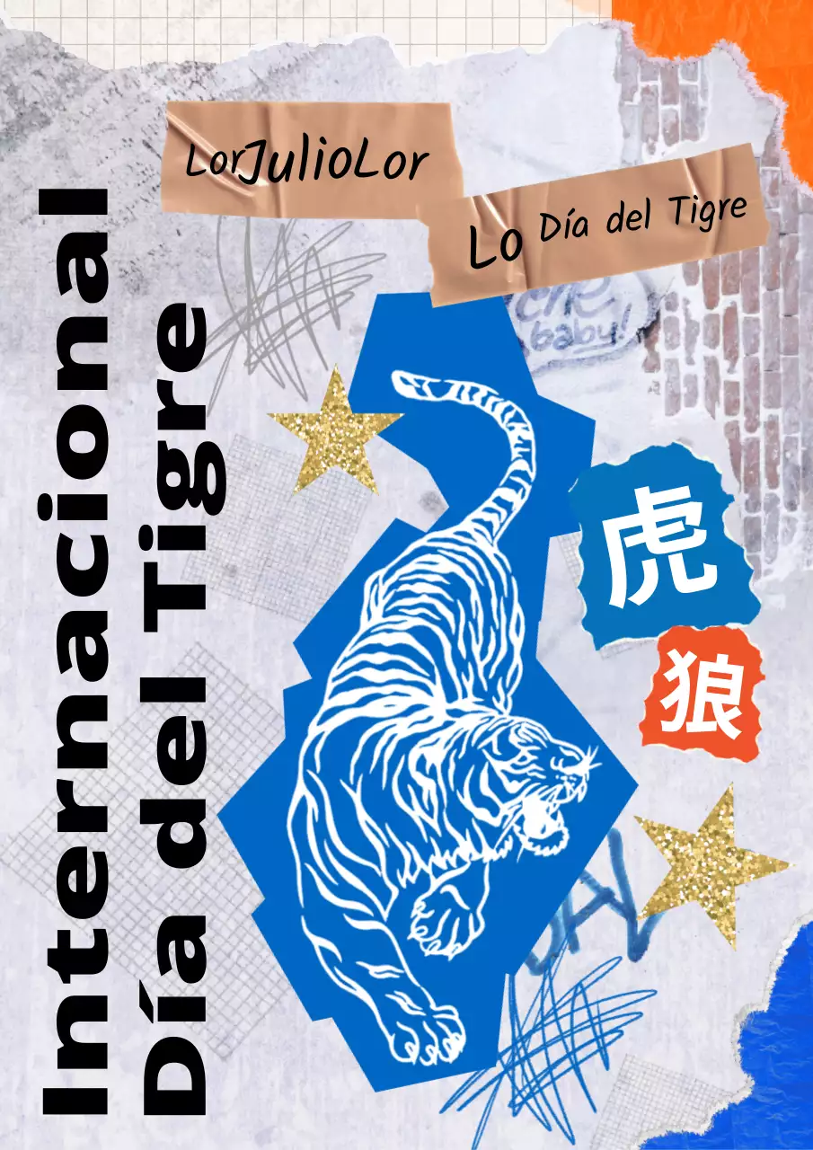 Un look azul inspirado en un collage vintage para el Día del Tigre