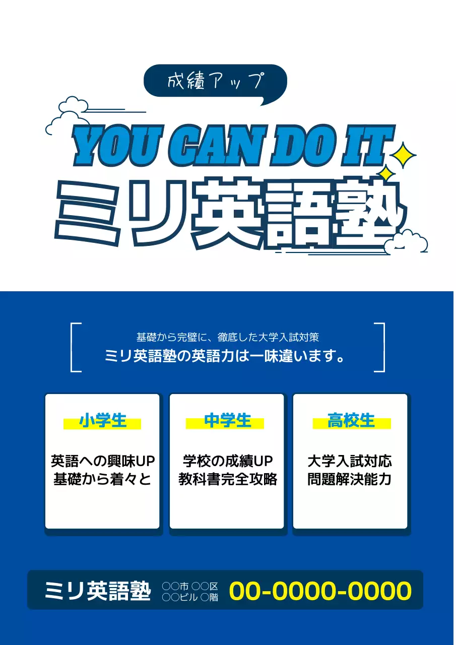 青 モダン 英語塾 ポスター