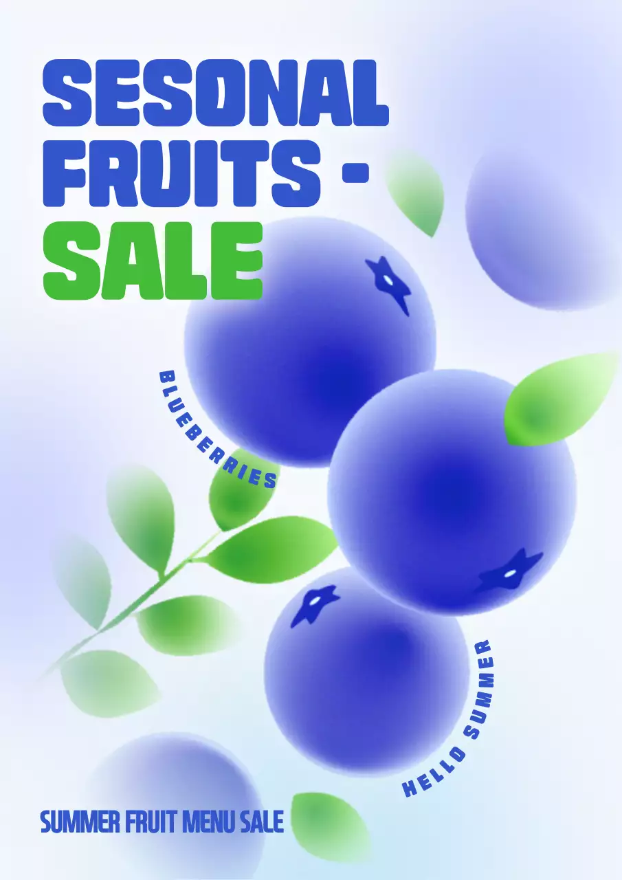 Blue Trendy Fruit Promotion Poster