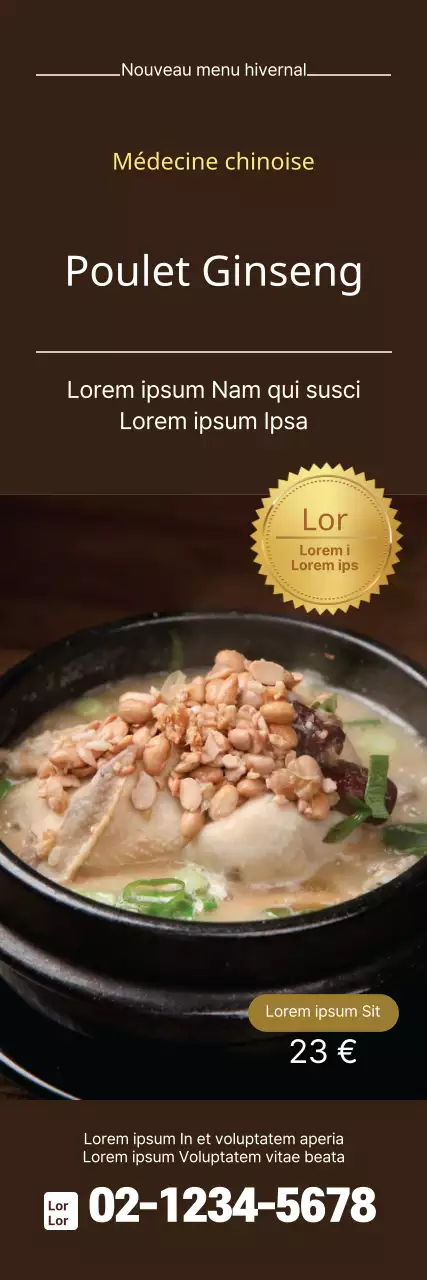 Promotion d'un nouveau menu de bol de riz au saumon dans un restaurant sur fond brun