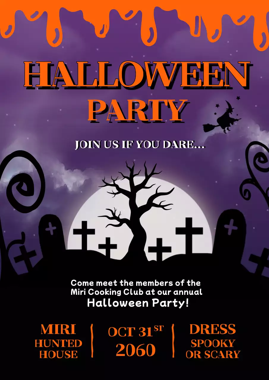 Purple and orange fantasy Halloween Party invitation