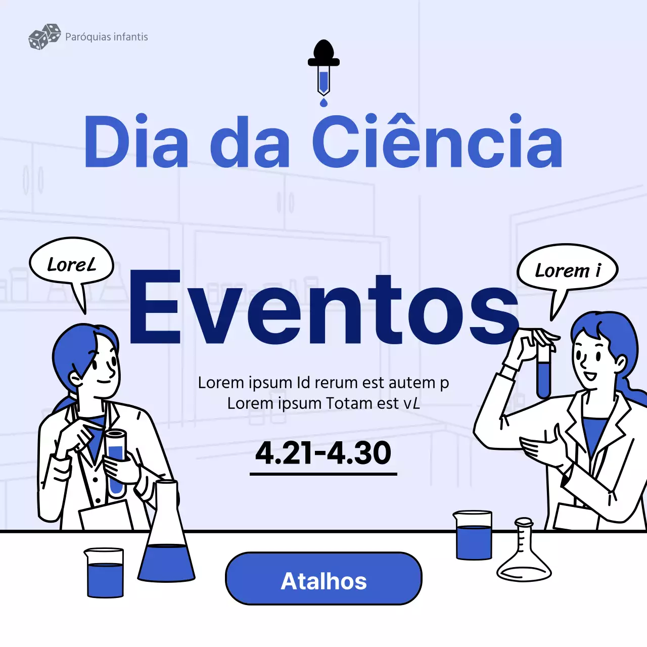 Venda do Dia da Ciência com o conceito de laboratório azul