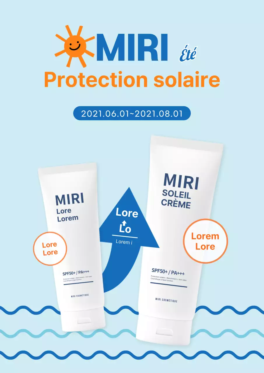 Promouvoir les crèmes solaires bleues et orange à haut volume pour l'été