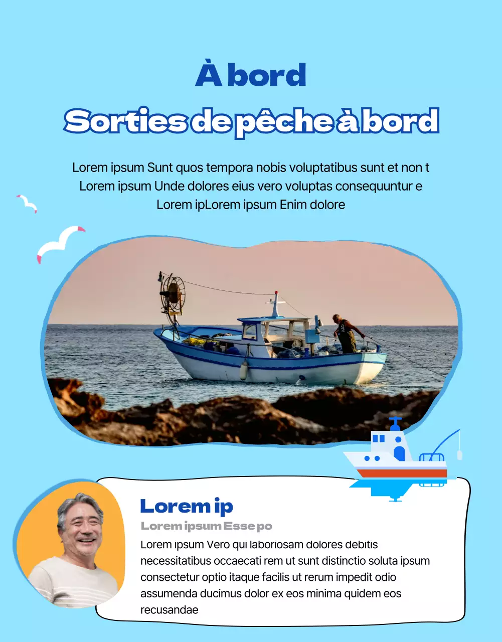 Annonce pour un voyage de pêche dans les eaux bleues du monde