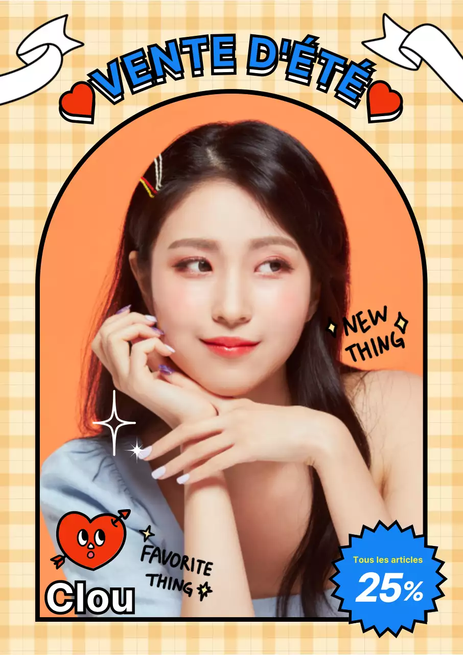 Modèle féminin avec nail art sur fond jaune à carreaux