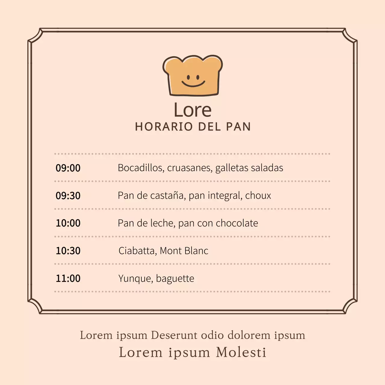 Horario de pan con el simpático logotipo del pan amarillo y marrón