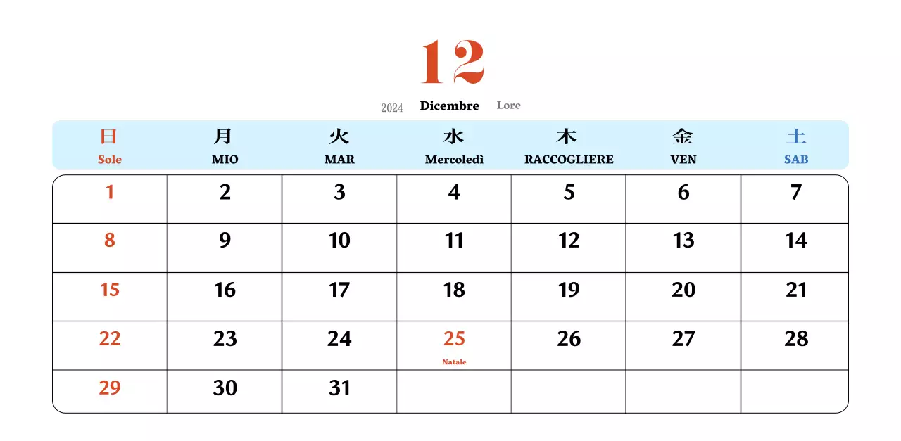 Calendario nostalgico di concezione retrò in rosso e blu