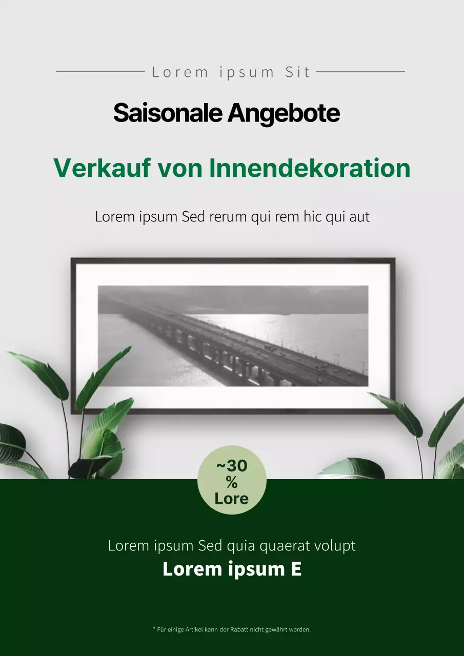 Flyer für eine Rabattaktion für moderne Einrichtungsgegenstände in Grün und Grau