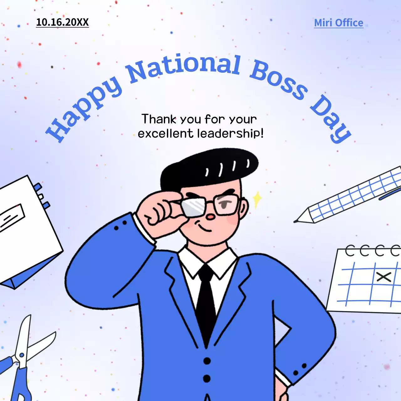 Blue Retro Boss Card Social Media Post