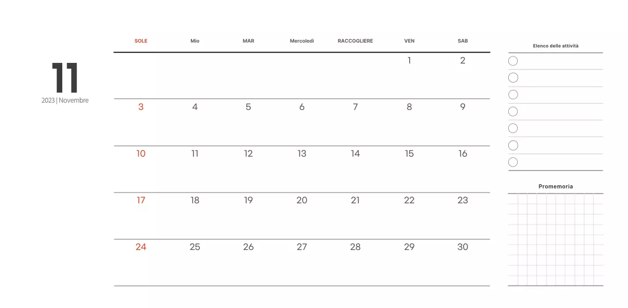 Calendario del caffè semplice e moderno