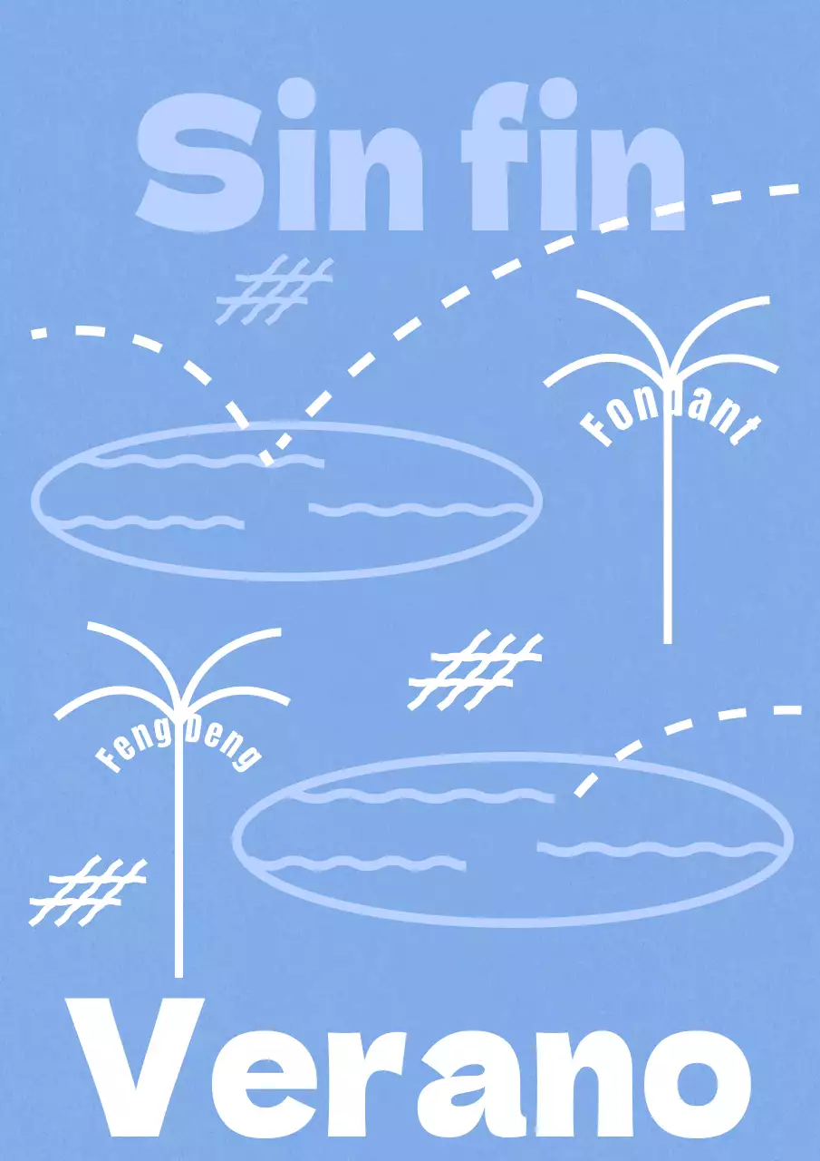 Ilustración lineal de palmera y piscina en azul claro