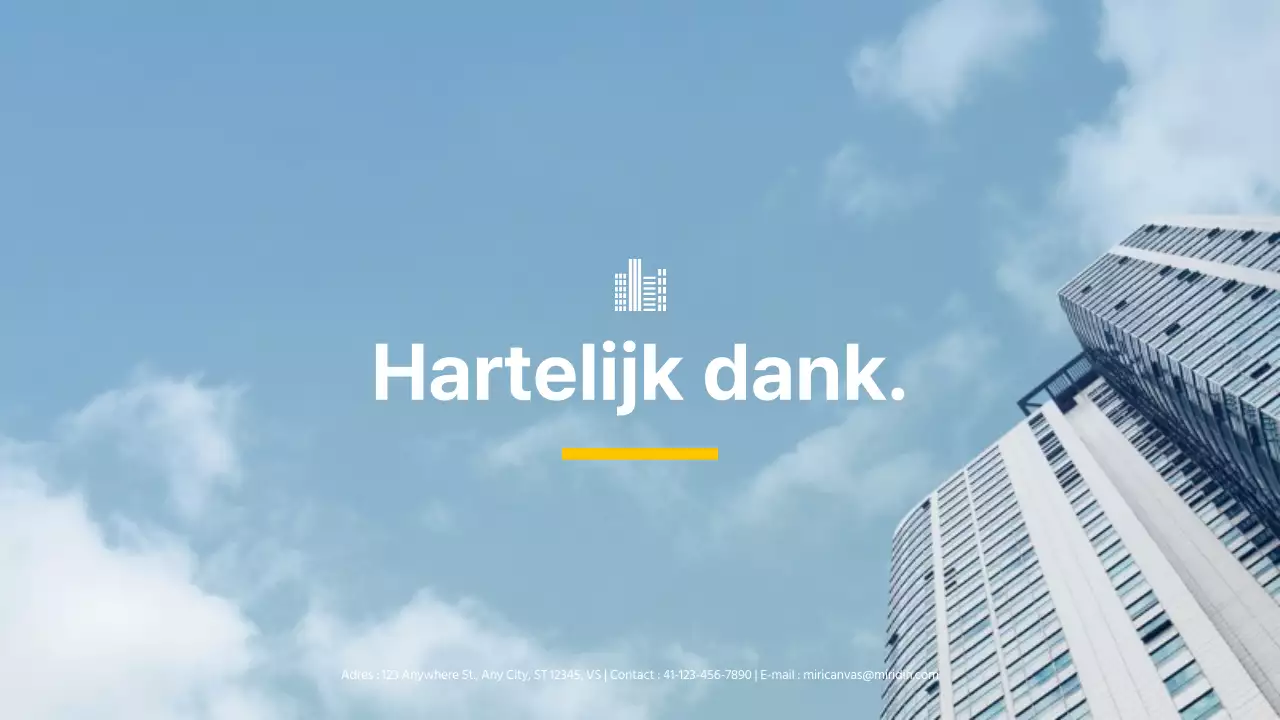 Thema vastgoedbouw stedelijke ontwikkeling in blauw en geel (presentatie)