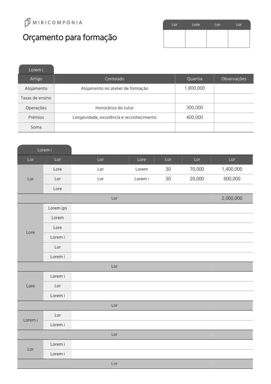 Um documento de proposta de orçamento simples e profissional em tons de cinzento