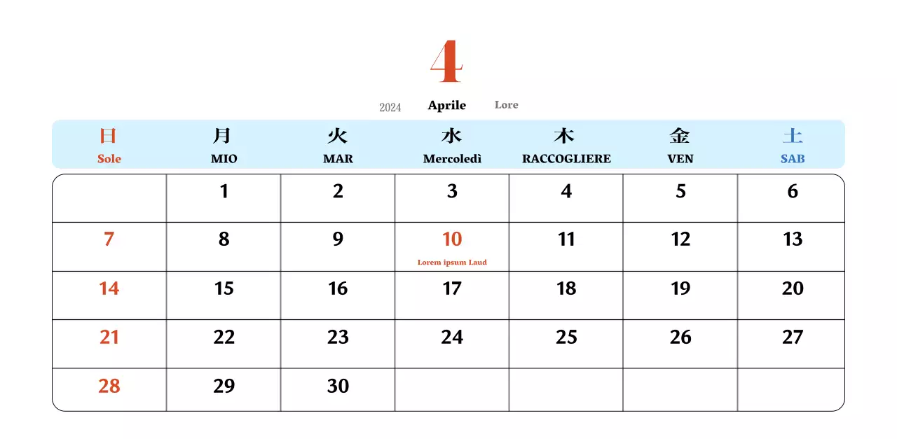 Calendario nostalgico di concezione retrò in rosso e blu