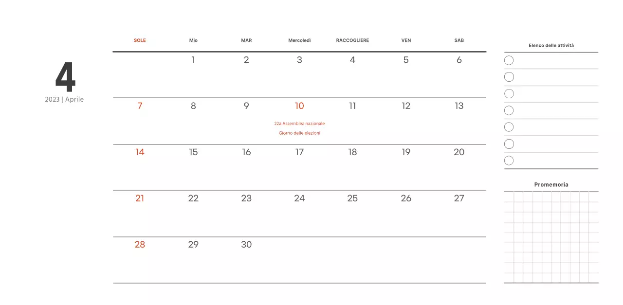 Calendario del caffè semplice e moderno
