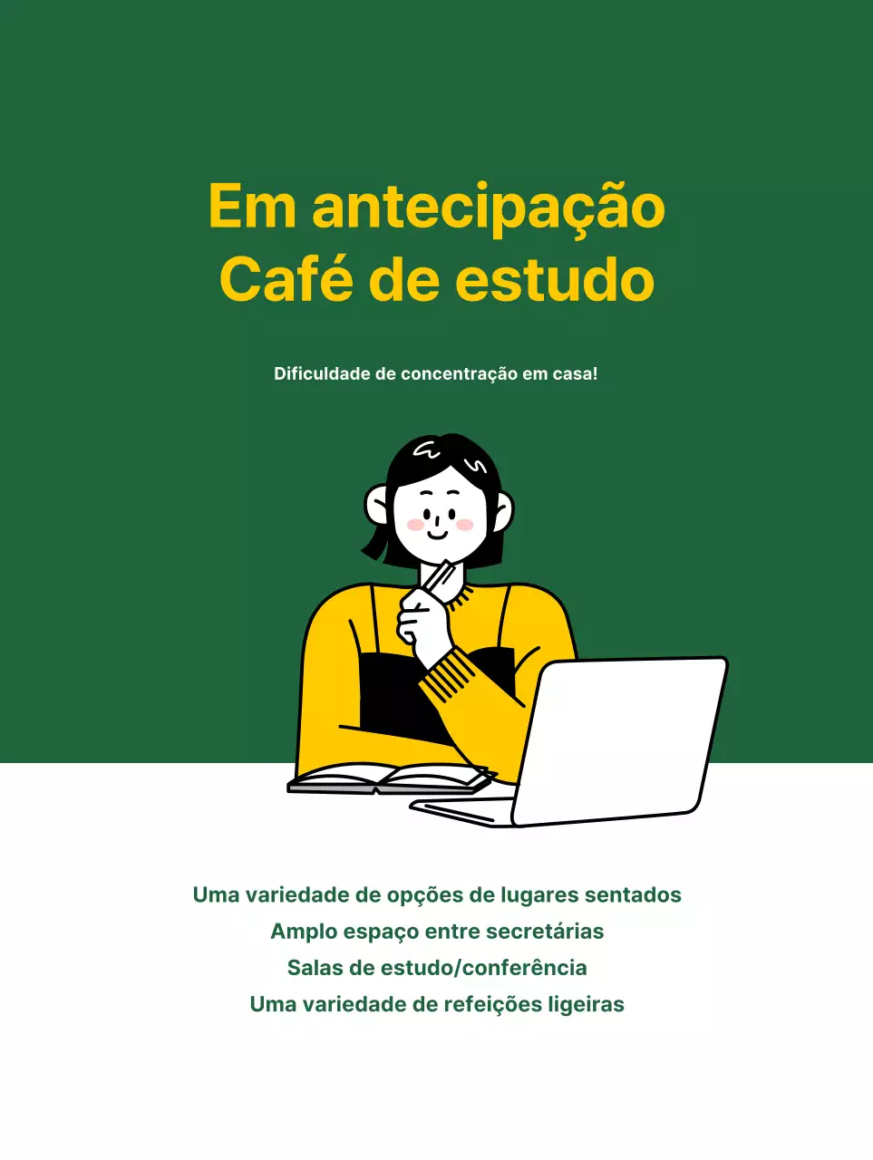 Promova o seu café de estudo com um fundo verde e limpo