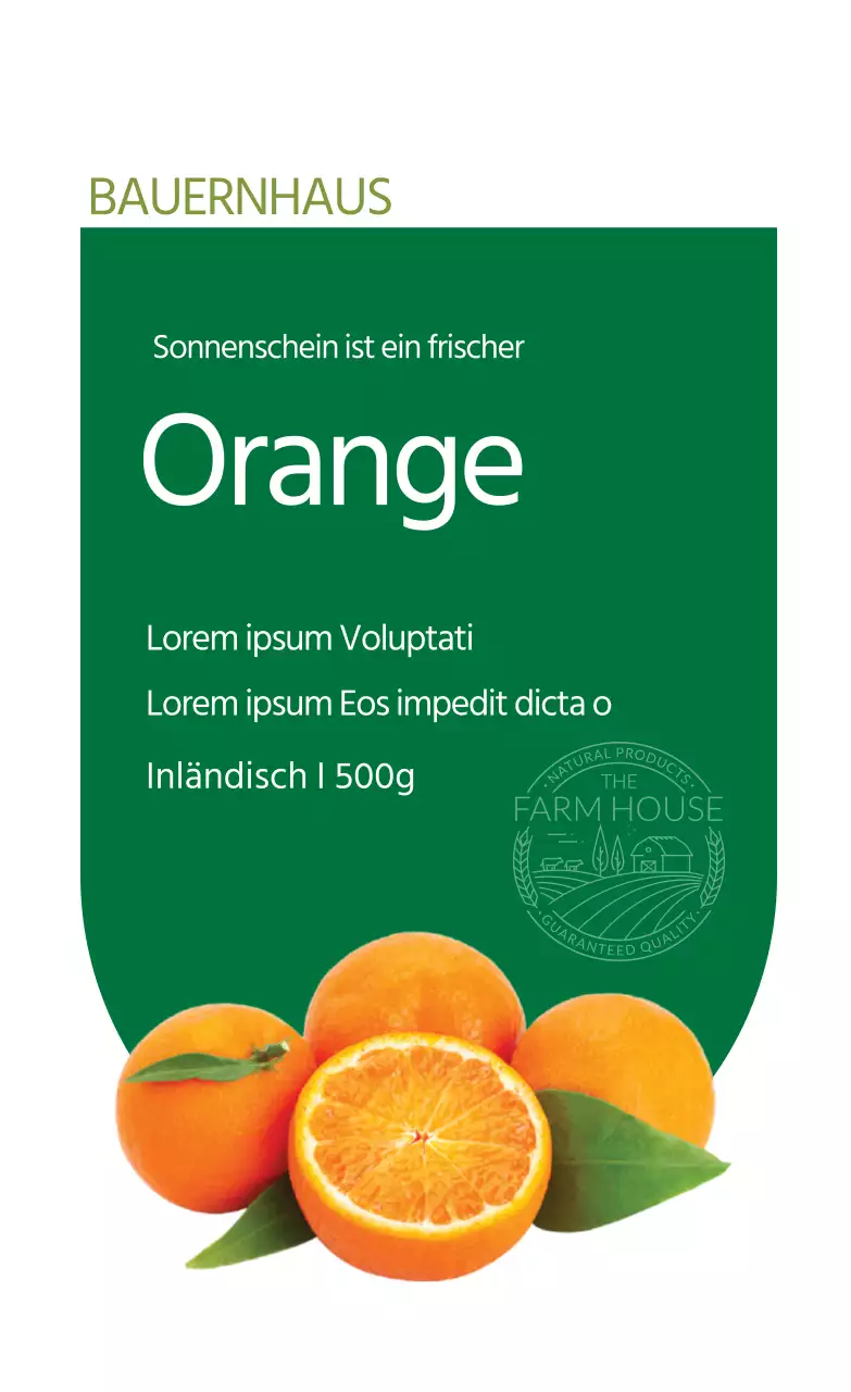 Orangefarbenes Produktetikett