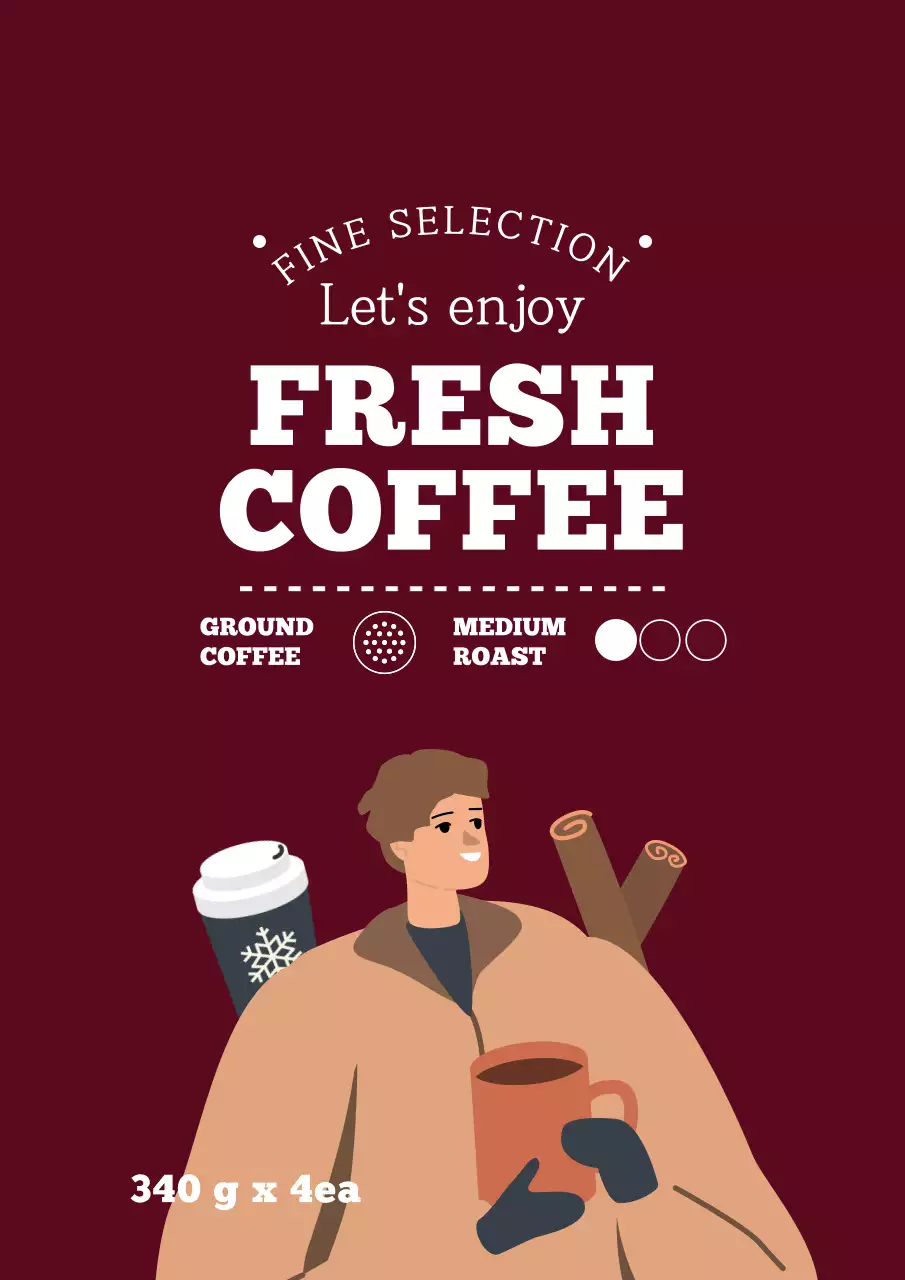 赤 シンプル コーヒー ラベル ポスター