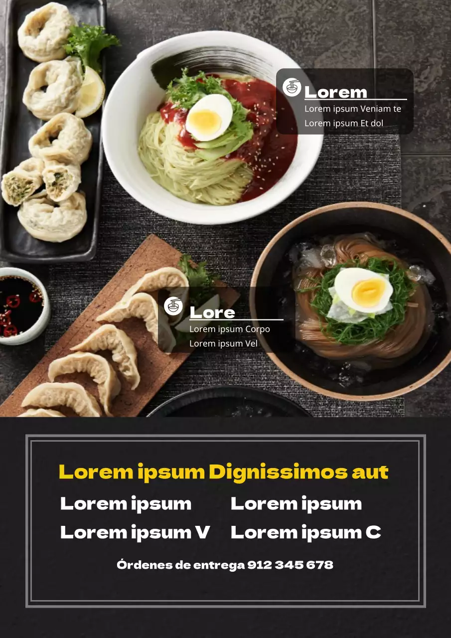 Menú de restaurante de fideos fríos