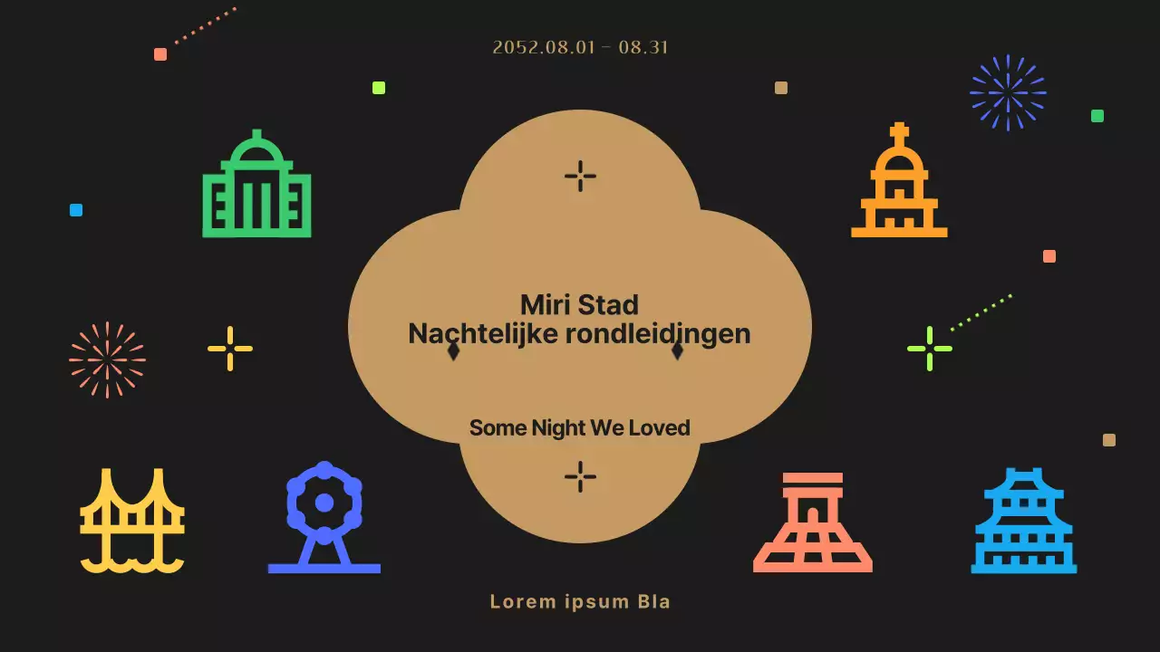 Een schattige zwarte en kleurrijke nachtelijke reisgids