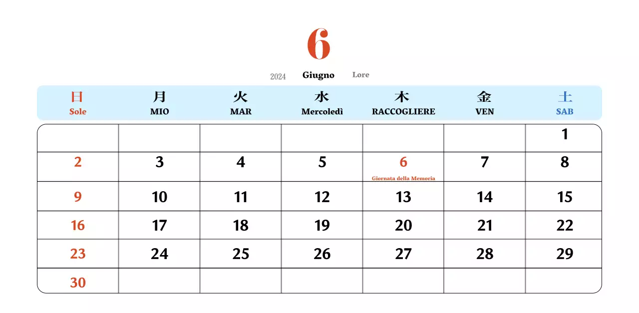 Calendario nostalgico di concezione retrò in rosso e blu