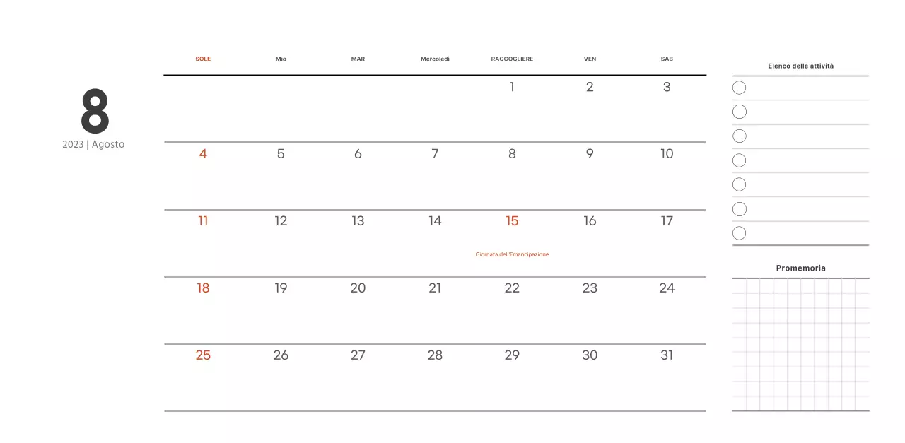 Calendario del caffè semplice e moderno