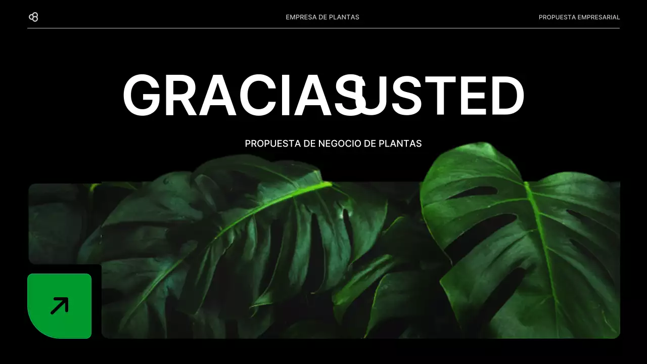 Propuesta de negocio para una empresa con un concepto de hoja natural verde y negro