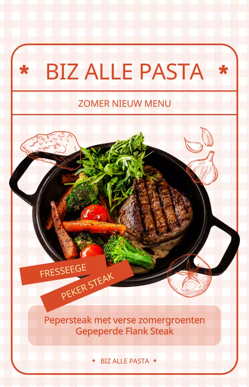 Formulier menu promotie vlag met leuke rode geruite achtergrond