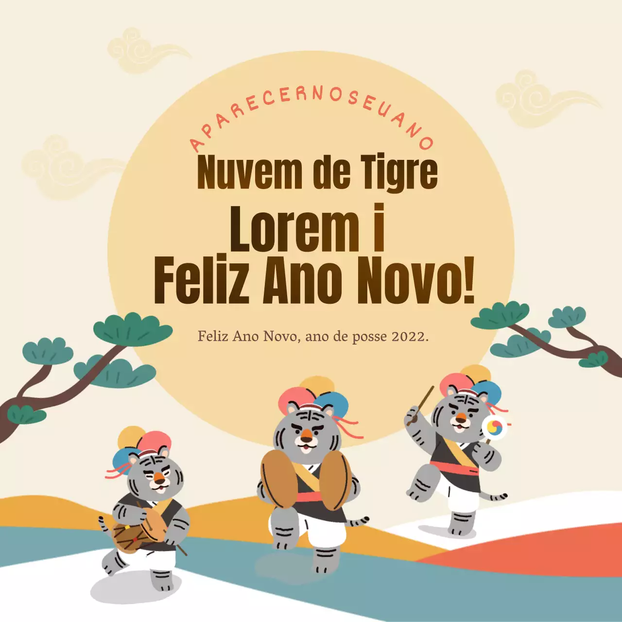Um cartão de Ano Novo tradicional em bege