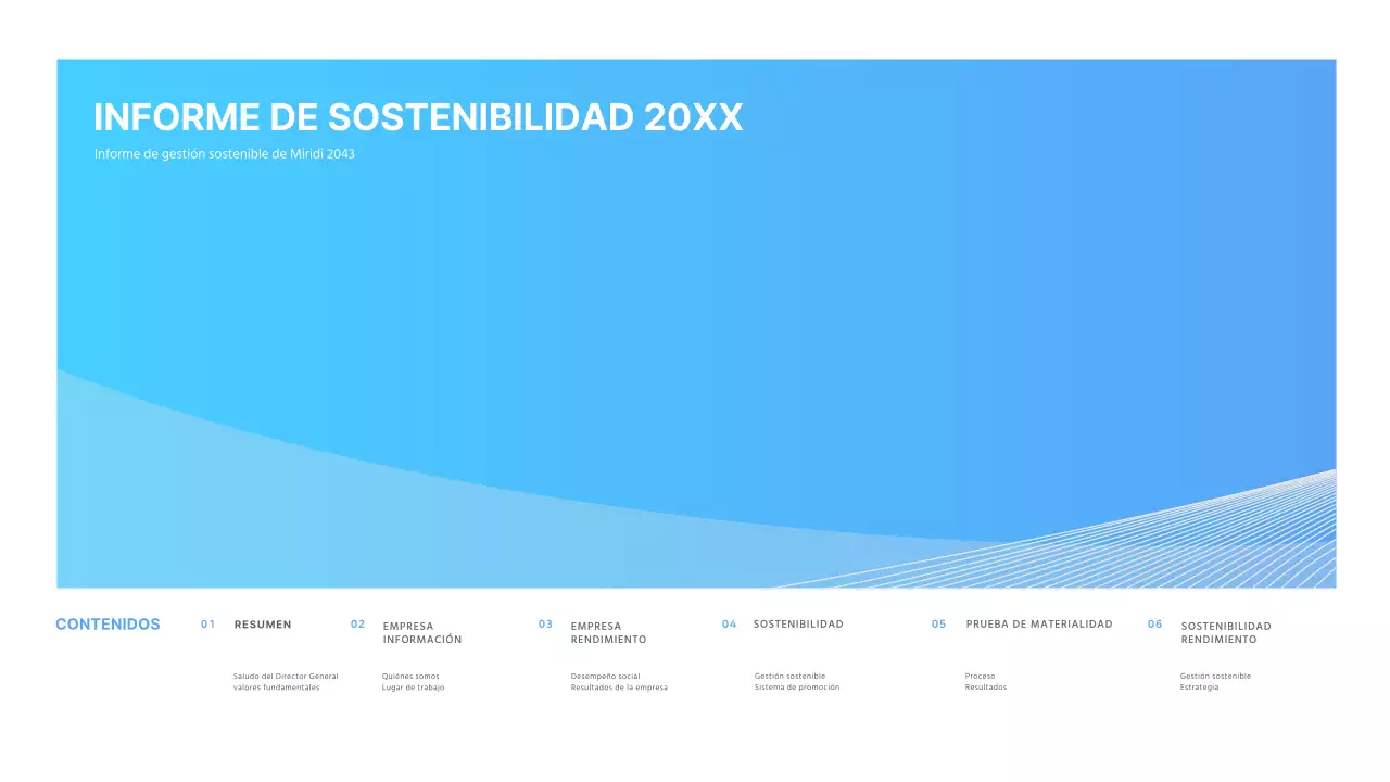 Presentación ppt del informe corporativo de sostenibilidad ESG en azul claro