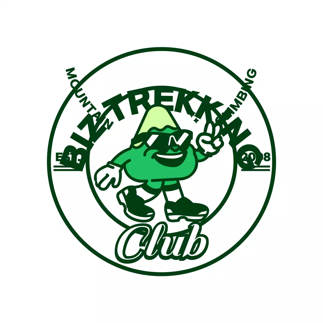 緑と白のキュートでヒップな山のキャラクターが入ったロゴスタイルで、同好会のプレゼントに。