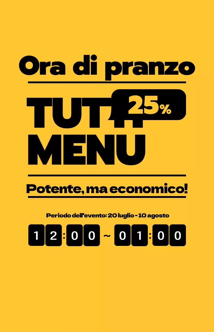 Promuovete le offerte per il pranzo con testo nero a contrasto su sfondo giallo