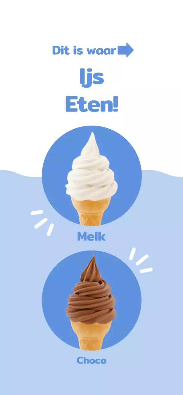 Promoot een strak, schattig ogend menu met wit ijs op een lichtblauwe achtergrond