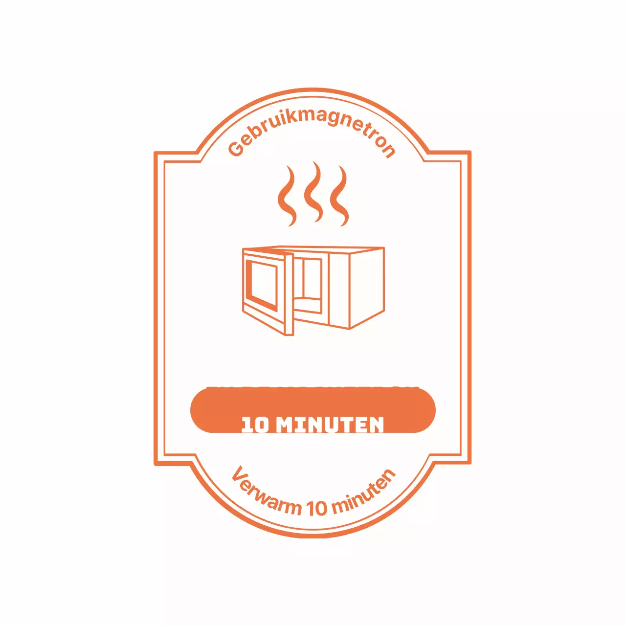 Eenvoudige sticker met witte en oranje magnetronillustratie en instructies