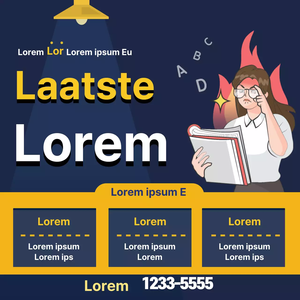 Navy blauw gele illustratie studie school reclame