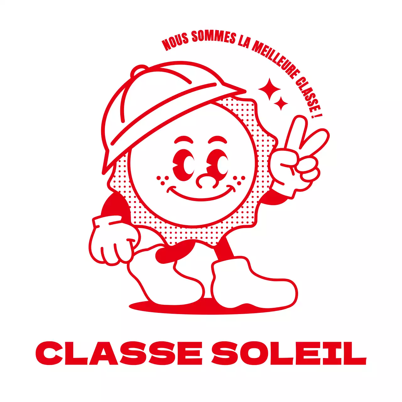 Illustration simple et mignonne du soleil en rouge uni pour prévenir la perte d'enfants.