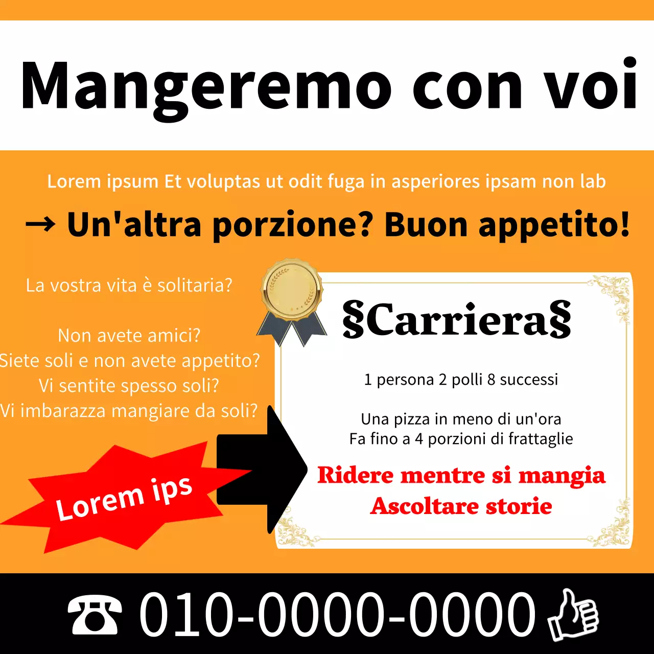 Manifesto di lavoro per pasti di classe B con sfondo arancione