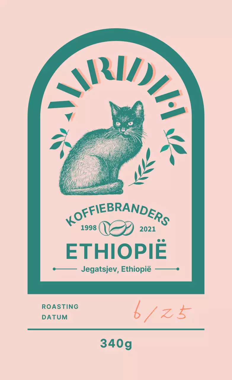 Gids voor koffiemerken en -bonen met een groen en roze typografisch ontwerp